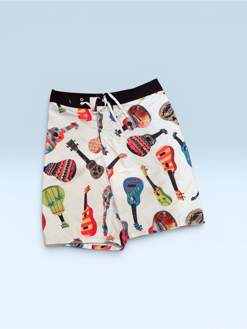 Vans Black Waistband Swim Trunks with Neon Yellow Logo